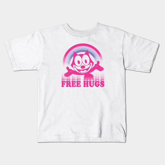 FELIX FREE HUGS Kids T-Shirt by ROBZILLA